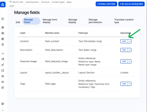 Edit content type field