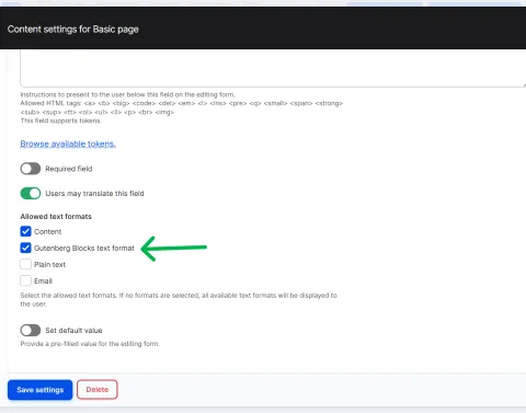 Allow Gutenberg text
